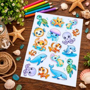 Sticker Sheet - Sea Creatures A4