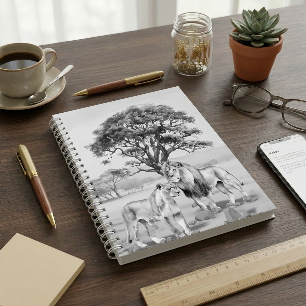 Notebook Hard Cover A5 - Lions B&W