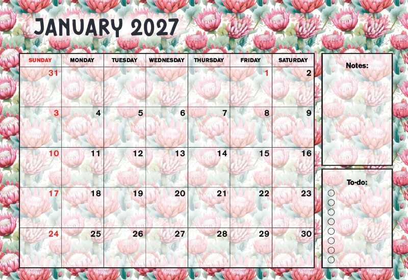 2027 Desk Calendar A3 - Proteas - Image 2