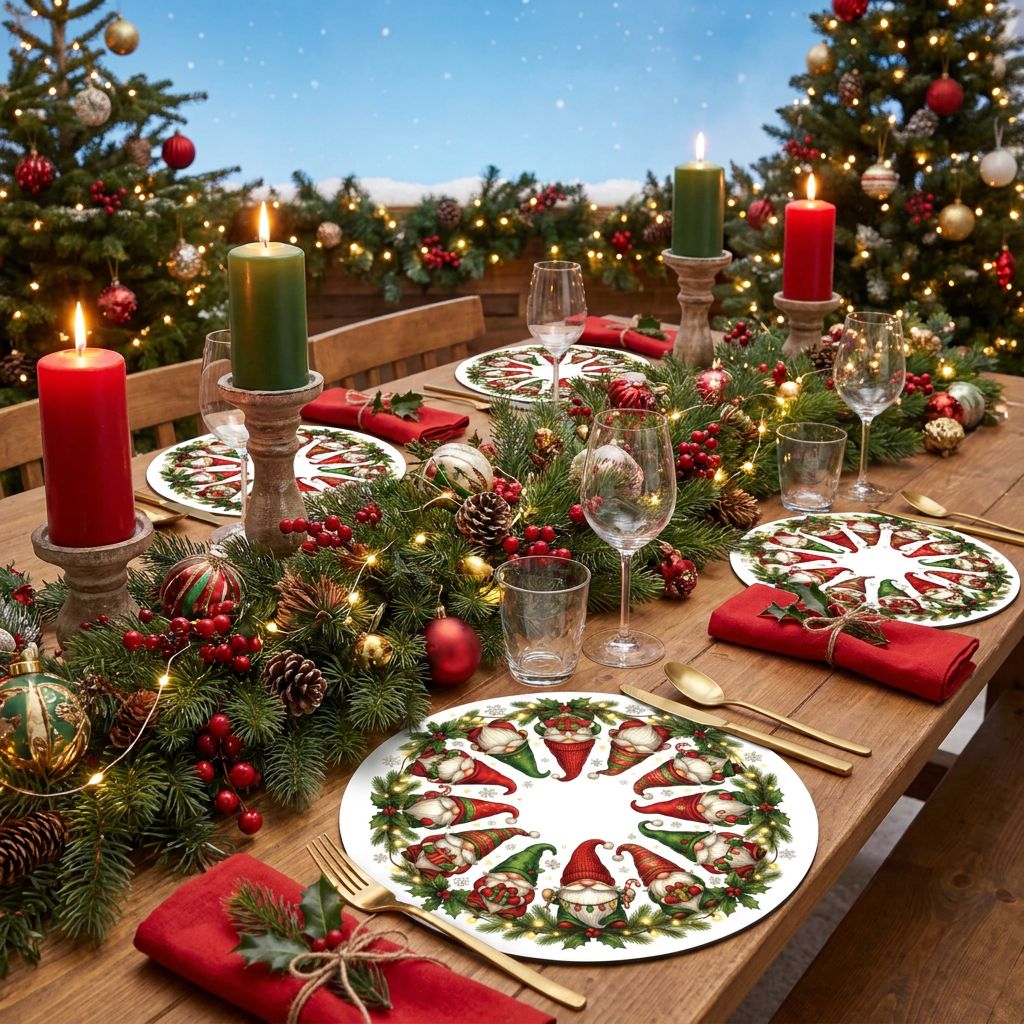 Placemats & Coasters Round - Christmas Gnomes