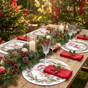 Placemat & Coasters Round - Christmas Mouse