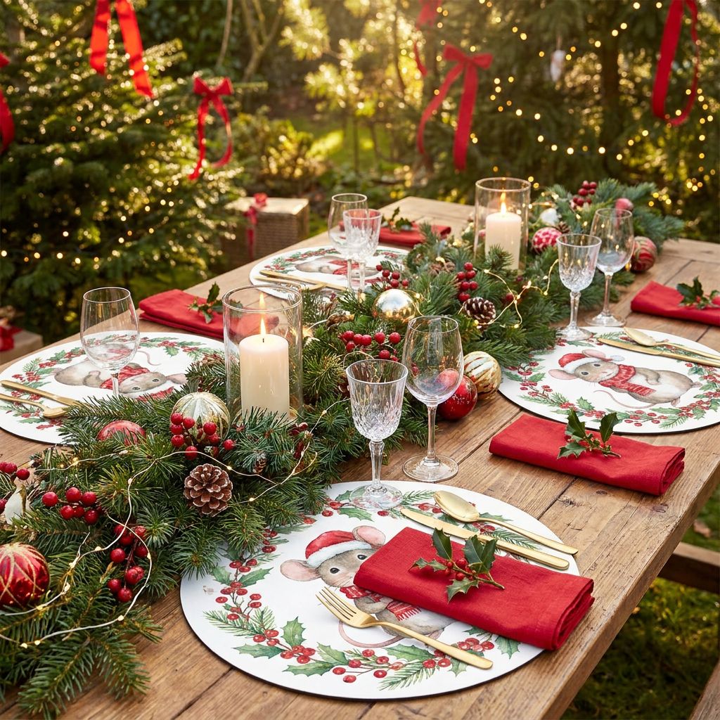 Placemat & Coasters Round - Christmas Mouse