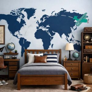 Wall Fabric - Adventure Explore The World Teal