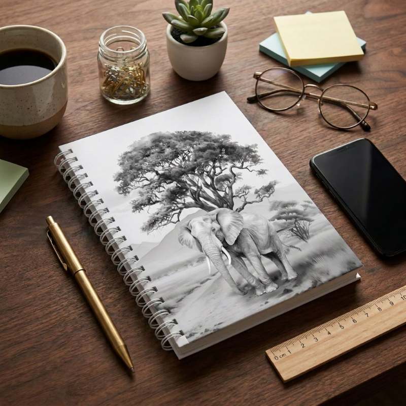 Notebook Hardcover A5 - Elephant (B&W)